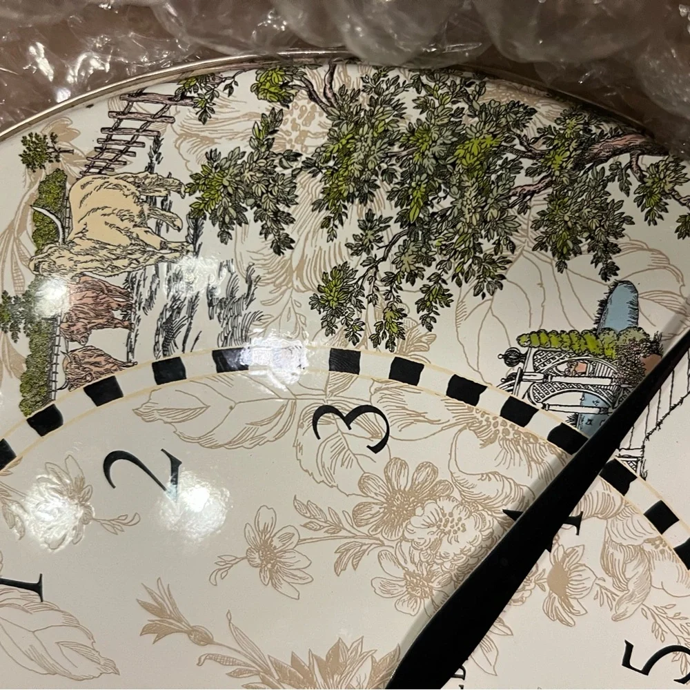 Large MacKenzie-Childs Country Farm Cottage Scenic Cream and Black Wall Clock